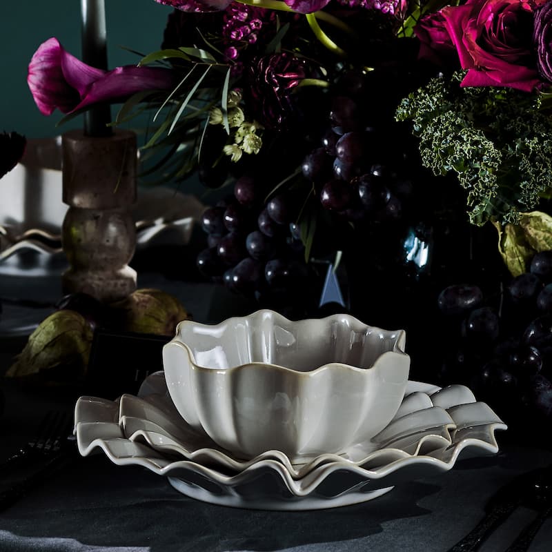 Marchesa Lotus 4-Piece Stoneware Dinner Plate Set, White