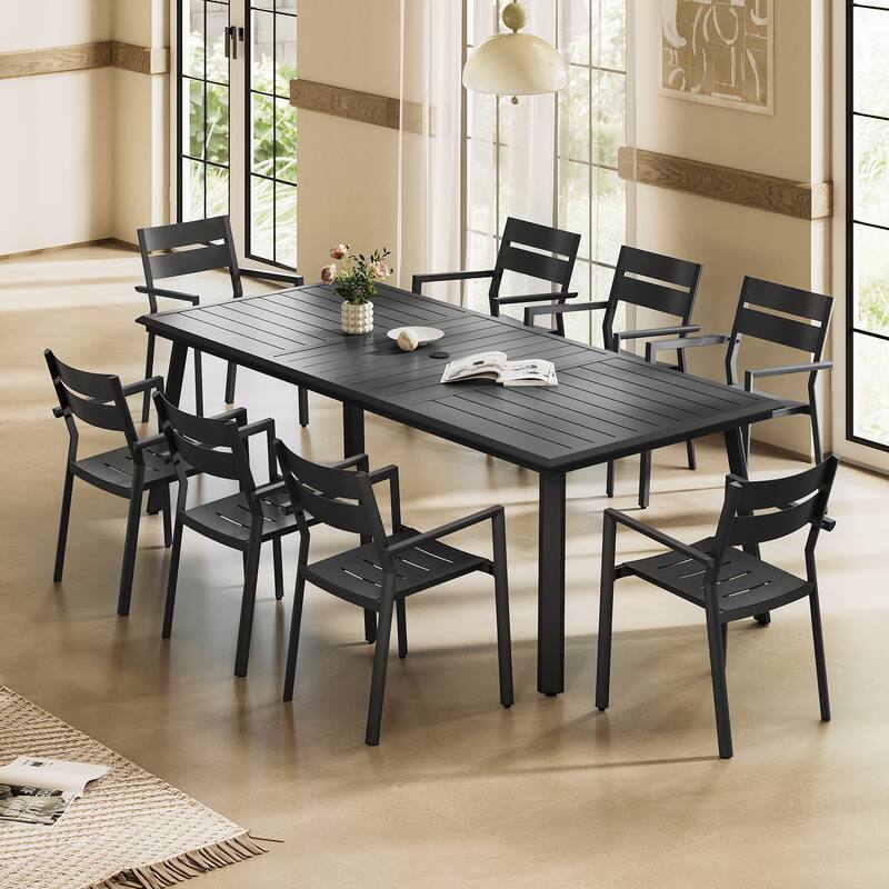 Pellebant Outdoor Aluminum Dining Table with Umbrella Hole for 6-8 Person
