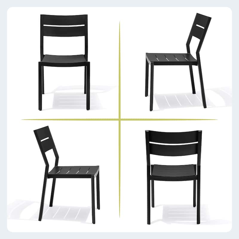 11-Piece Outdoor Aluminum Dining Table with Umbrella Hole and Stackable Chairs Set