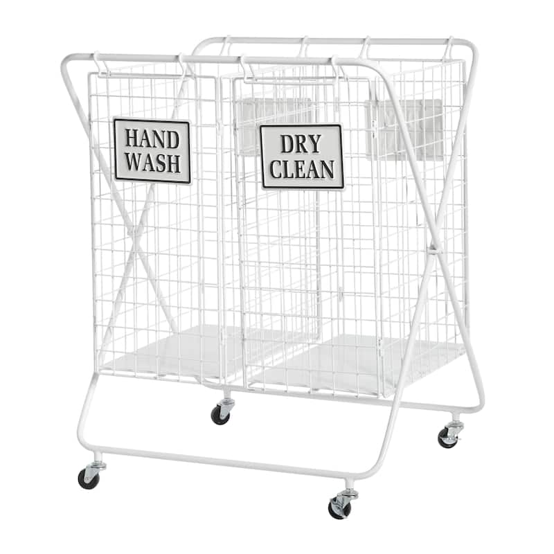 Metal Double Laundry Basket with Wheels and Signs - 22"W x 25"L x 32"H