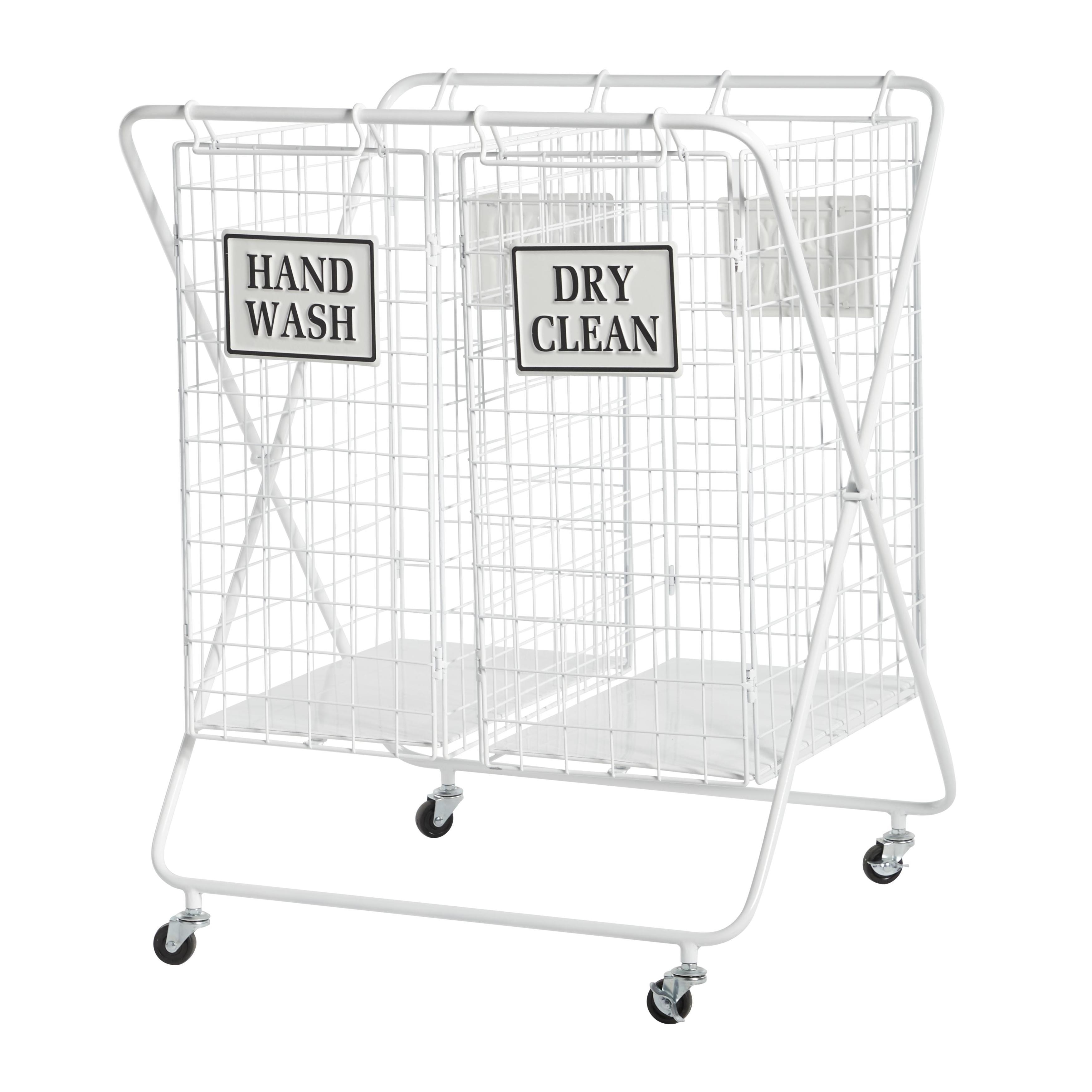 Metal Double Laundry Basket with Wheels and Signs - 22"W x 25"L x 32"H