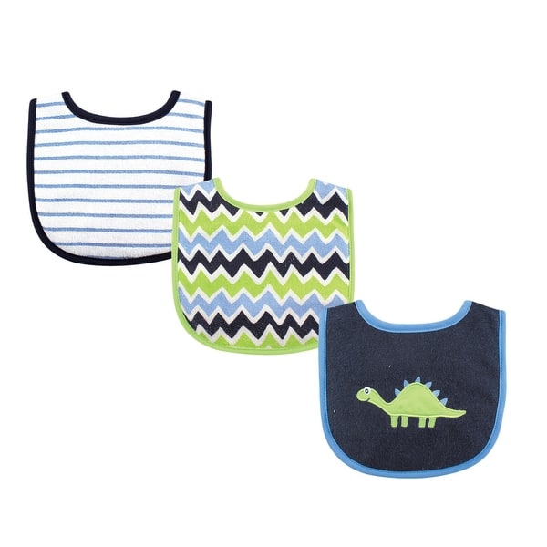 slide 1 of 1, Luvable Friends Baby Boy Cotton Drooler Bibs with Fiber Filling 3pk, Dinosaur, One Size - Dinosaur - One Size One Size - Dinosaur