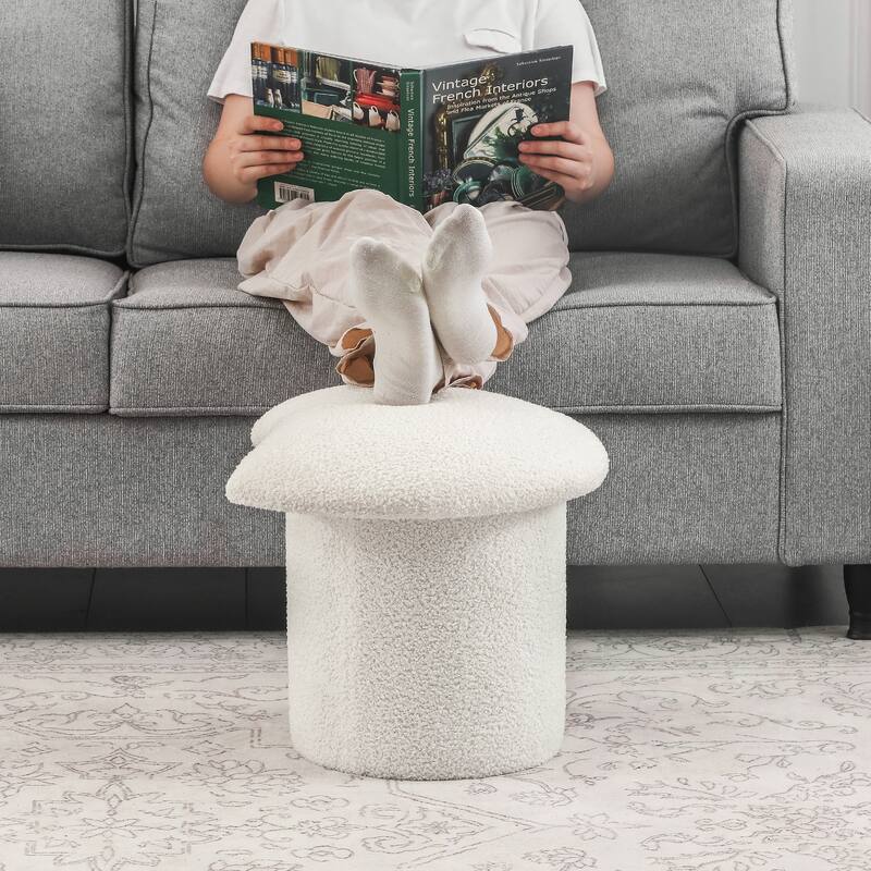 Adeco Boucle Ottoman Footrest Bench for Living Room