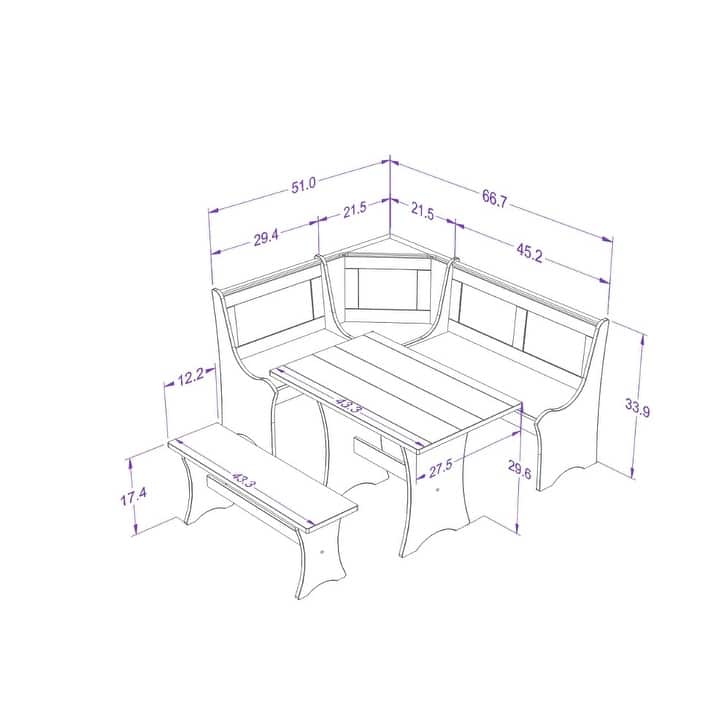 Linon Hillcrest 3-Piece Storage Nook