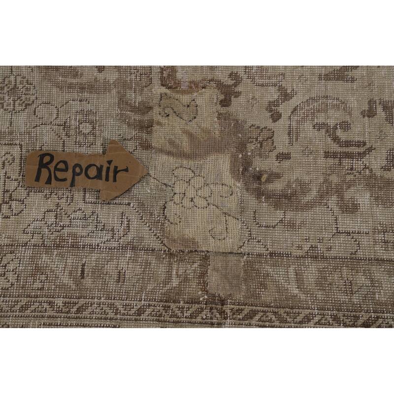 Tabriz Persian Vintage Area Rug Handmade Beige Wool Carpet - 9'4" x 12'10"