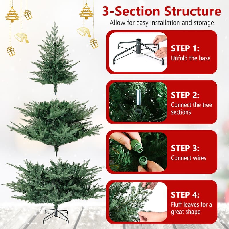 Gymax Pre-Lit Artificial Christmas Tree Hinged Xmas Tree w/ PVC & PE