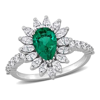 1ct TGW Created Emerald 1 1/5ct TW Marquise Lab-Grown Diamond Ring in 14k White Gold