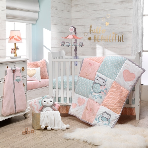 Lambs & Ivy Sweet Owl Dreams Pink Heart Nursery 6-Piece Baby Crib ...