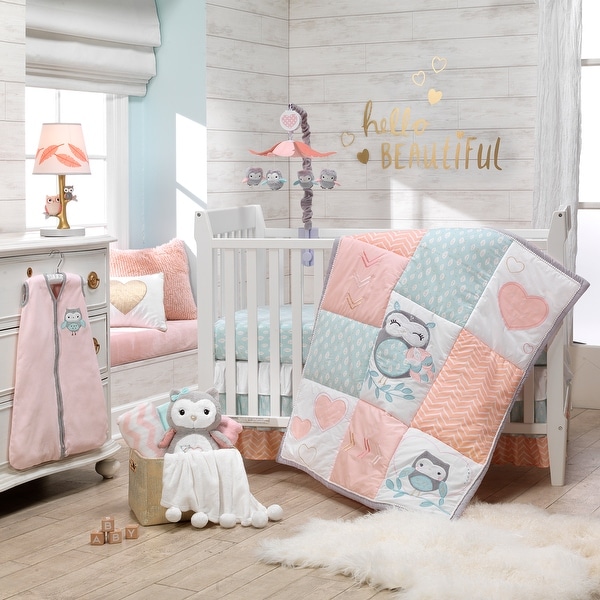 Lambs Ivy Sweet Owl Dreams Pink Heart Nursery 5 Piece Baby Crib Bedding Set Bed Bath Beyond 26456596