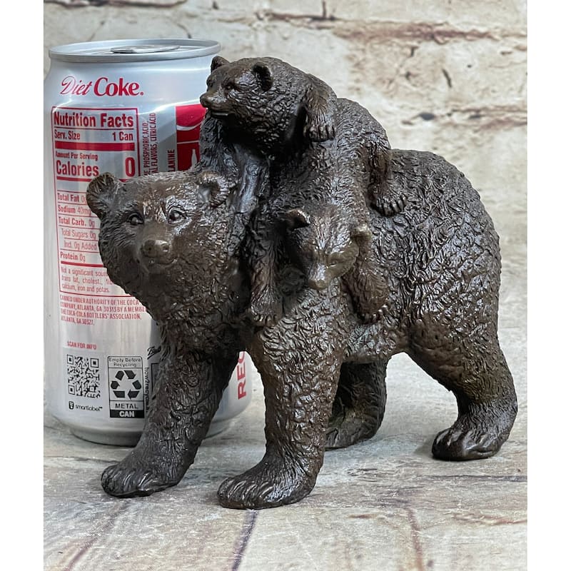 Young Cubs On Back Mother Bear 100 Percent Solid Bronze Statue Sculpture Figurine