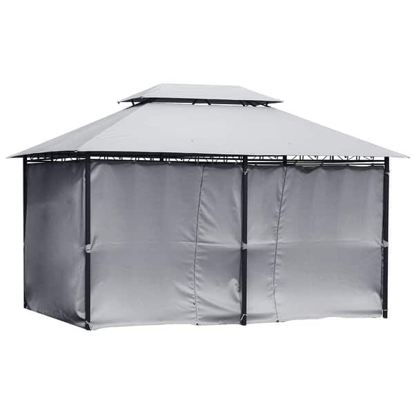 Shop Outsunny 2 Tier Grey Outdoor Garden Gazebo With Removable Curtains Overstock 30823009
