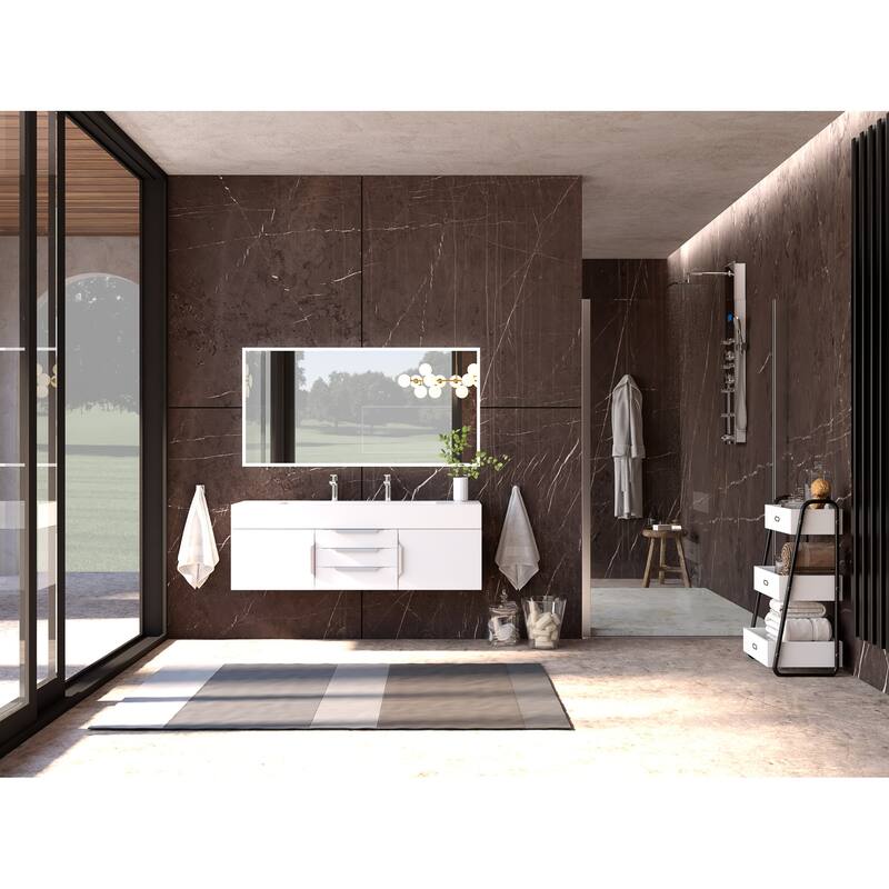 Nile 60" Wall Mounted Bathroom Vanity Set w/ White Top