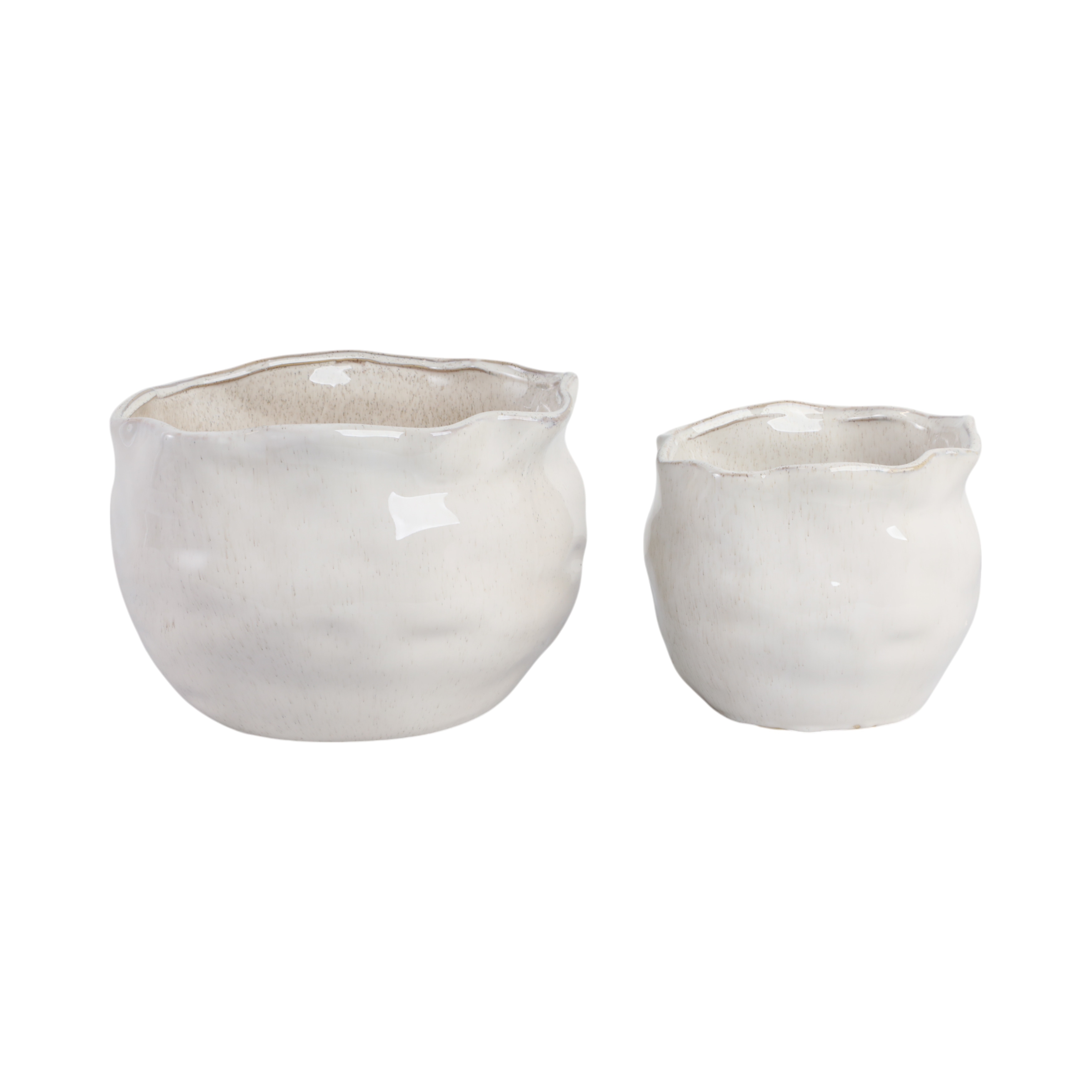 Stoneware Ceramic Round Wavy Edge Planters Decorative Pot (Set of 2) - 12" x 12" x 9"