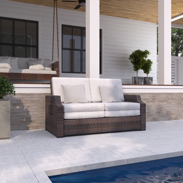 Martha Stewart Sunnyside Daybed Dark Brown Wicker with Olefin Cushions On Sale Bed Bath Beyond 30972104