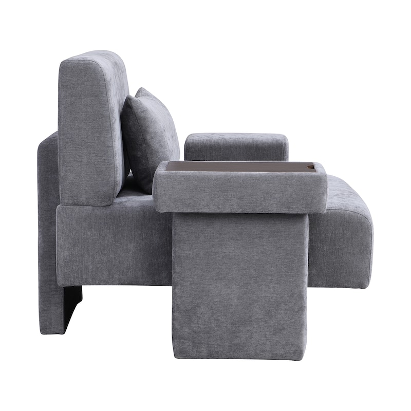 Modern Armchair Lounge Chair Sofa Chair with Built-In Storage, Wooden Table Armrest, Extra-Wide Seat