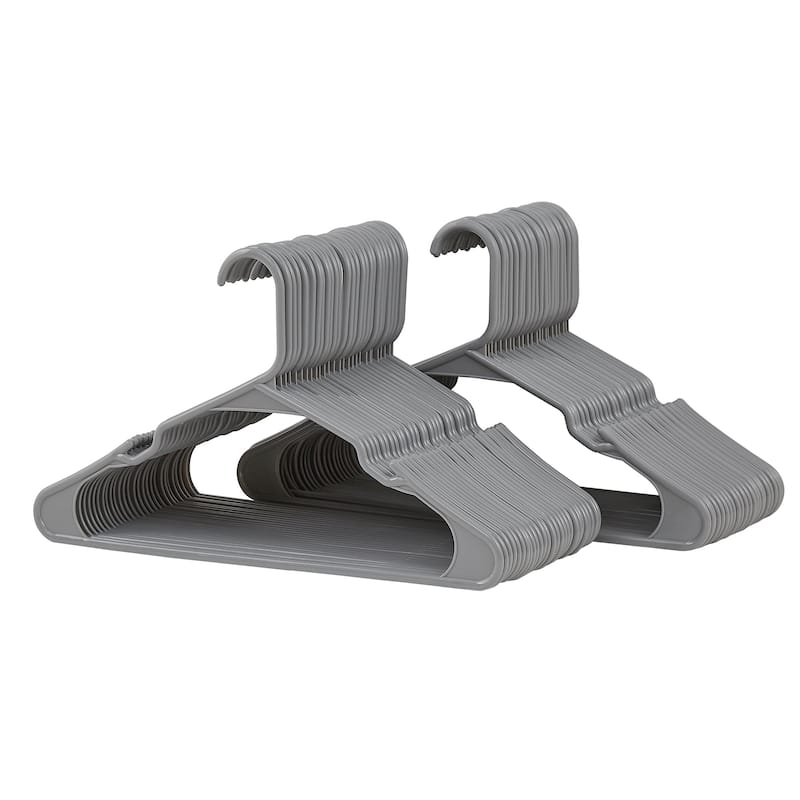 Javlergo 25/50 Pack Plastic Hanger, Space Saving Sturdy Heavy Duty Clothing Notched Hangers - 50 Pack - Grey