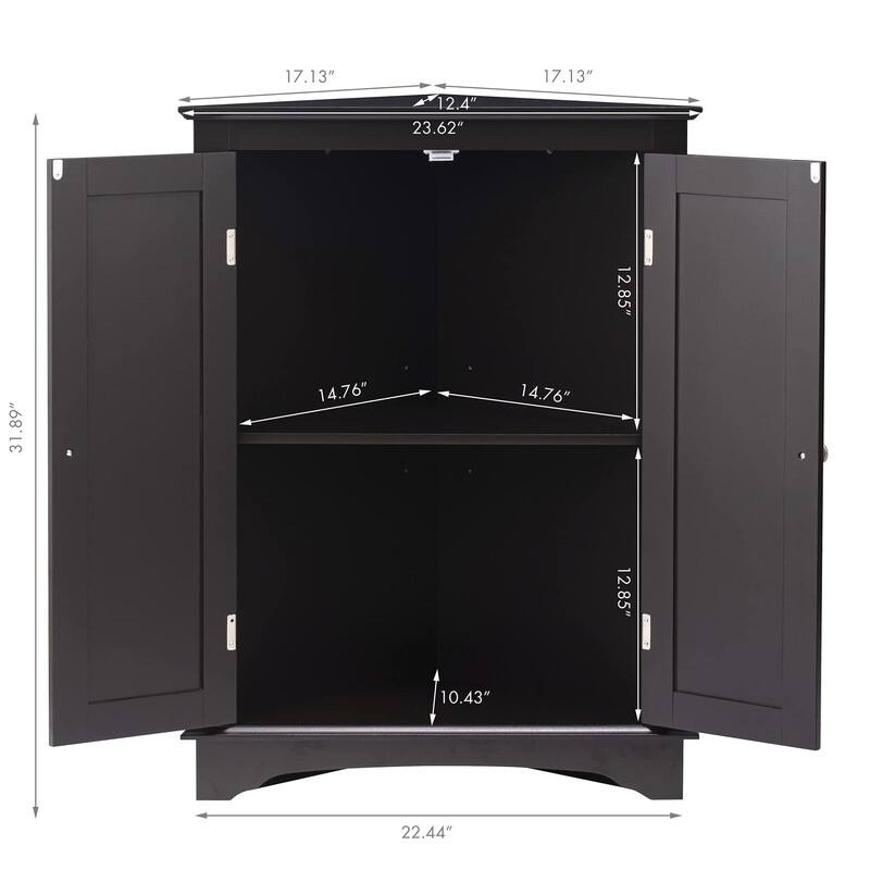Home Floor Corner Cabinet with Two Doors and Shelves - 12.4"D x 23.62"W x 31.89"H