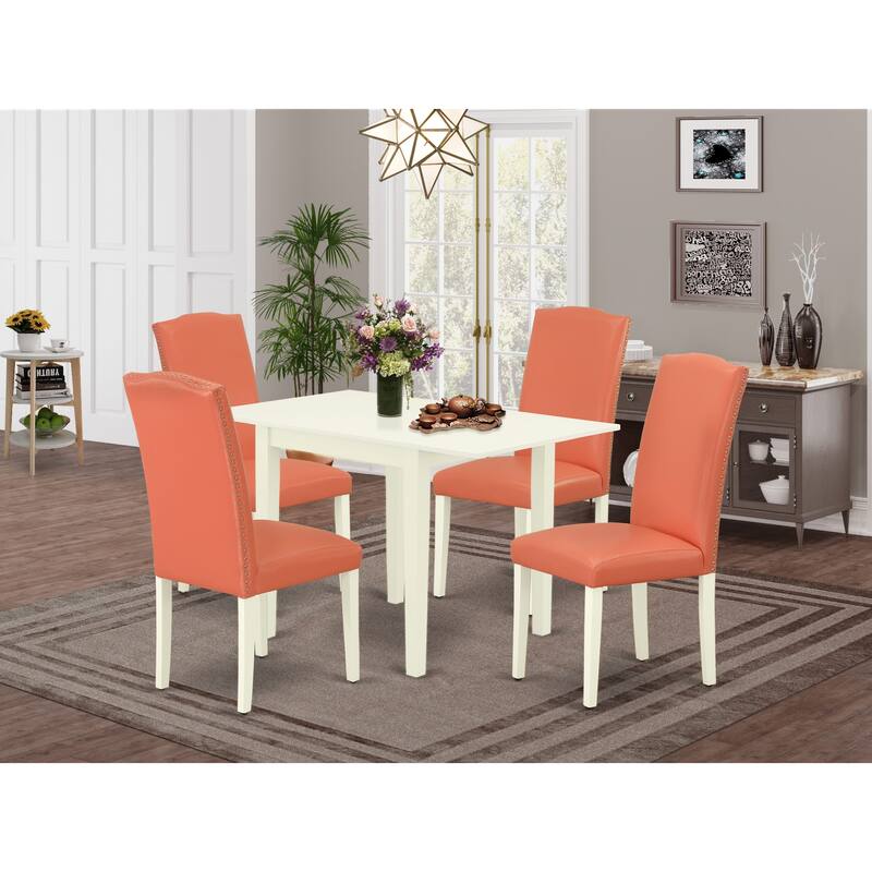 East West Furniture Dining Set- a Dining Table and Pink Flamingo Faux Leather Upholstered Chairs, Linen White(Pieces Option) - NDEN5-LWH-78