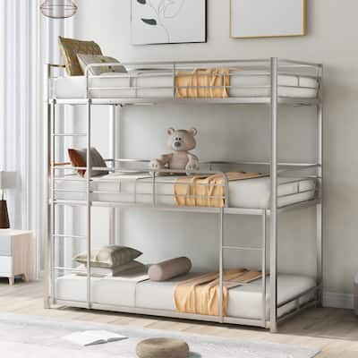 Twin Size Triple Bunk Bed Metal Frame Bed with Ladder