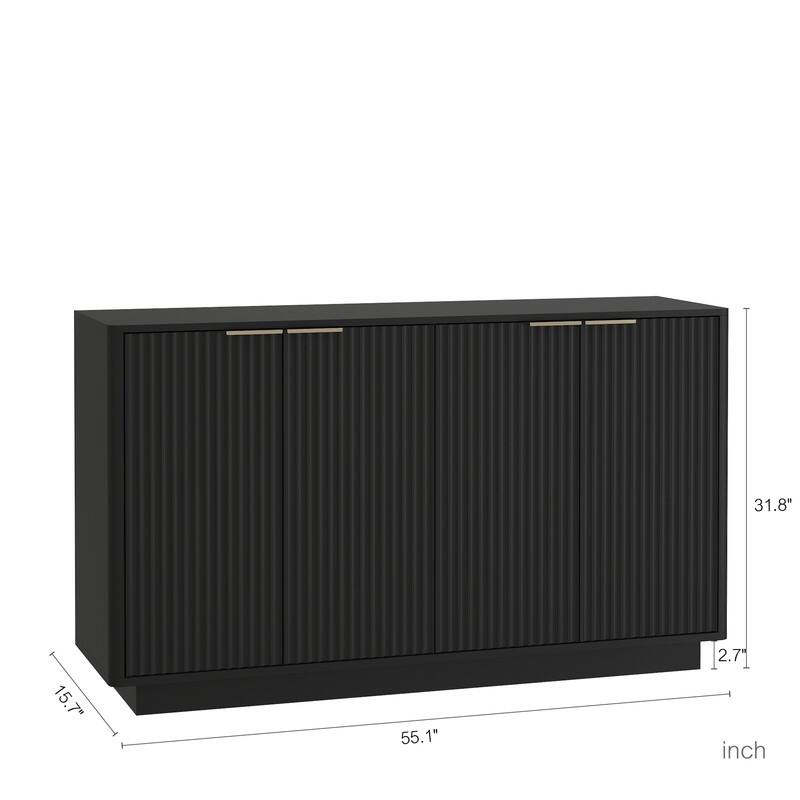 Wood 55.1" Fluted Buffet Cabinet, Credenza with Adjustable Shelves for Stylish Storage and Organization