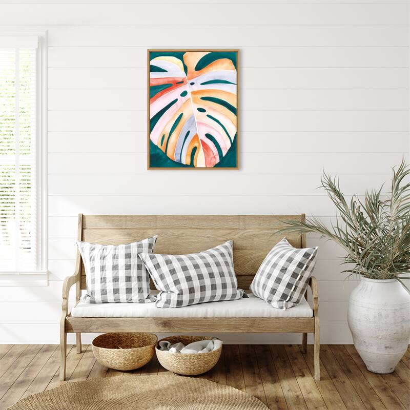 Multicolor Monstera I by Jennifer Paxton Parker Framed Canvas Wall Art Print - Sylvie Maple