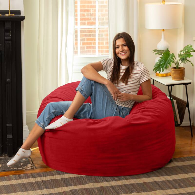 Jaxx Basics 4 Foot Large Adult Bean Bag Chair, Oversized with Filler - Lush Velvet Merlot - Large