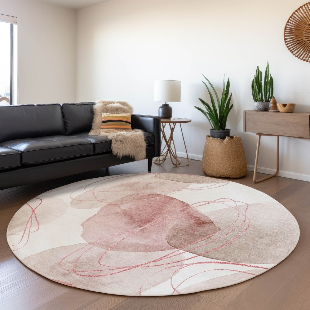 Machine Washable Indoor/ Outdoor Modern Circles Chantille Rug