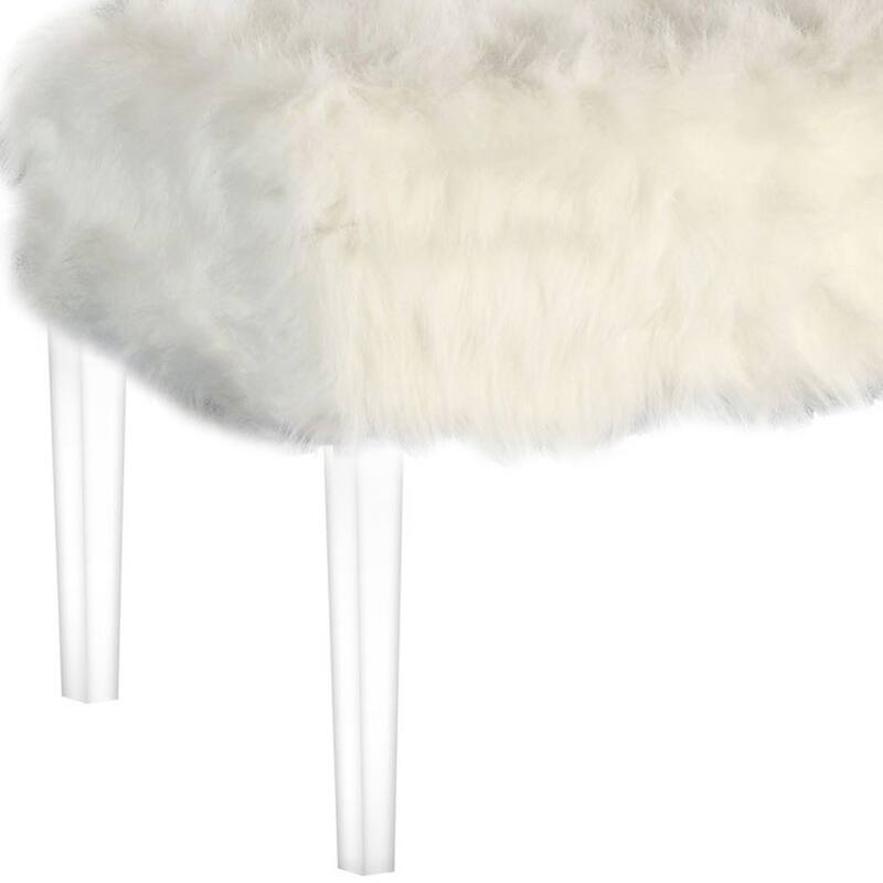 HomeRoots 42" Gray and Clear Upholstered Faux Fur Bench with Flip top