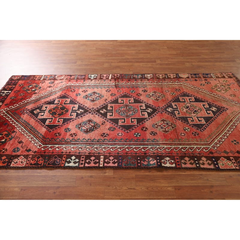 Tribal / Geometric Shiraz Persian Vintage Rug Handmade Wool Carpet - 4'1"x 8'4"