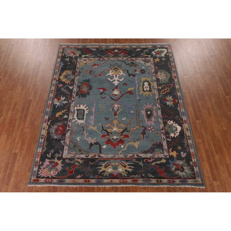 Blue Oushak Area Rug Handmade Oriental Wool Carpet - 8'1"x 9'10"