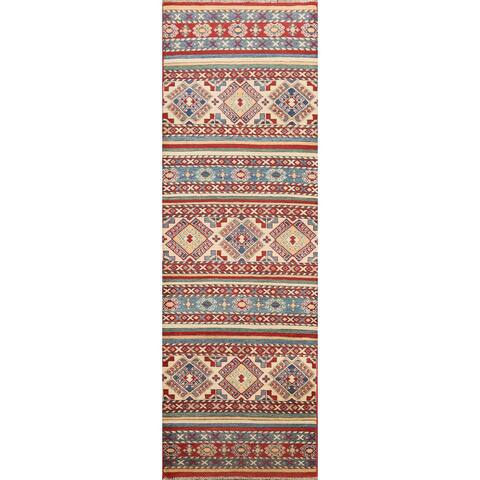Geometric Kazak Oriental Hallway Runner Rug Wool Hand-knotted Carpet - 2'9" x 9'7"