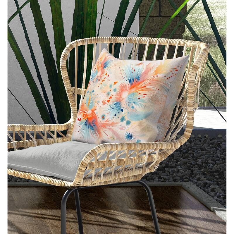 Vibrant Brushstrokes Indoor/Outdoor Reversible Throw Pillow Pink and Orange