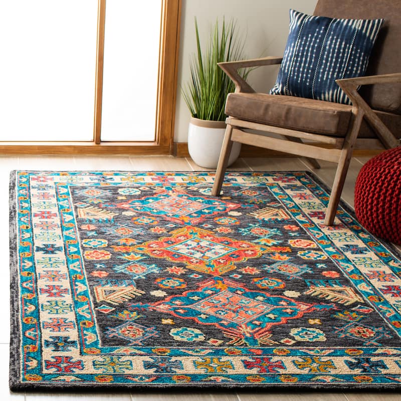 SAFAVIEH Handmade Aspen Sigurþora Bohemian Wool Rug - 4' x 6' - Charcoal/Blue