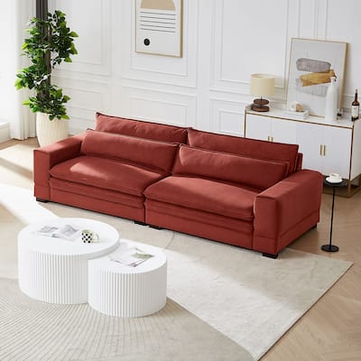 Red 3 Seat Fabric Upholstered Sofa w/ Removable Cushions & Square Arms