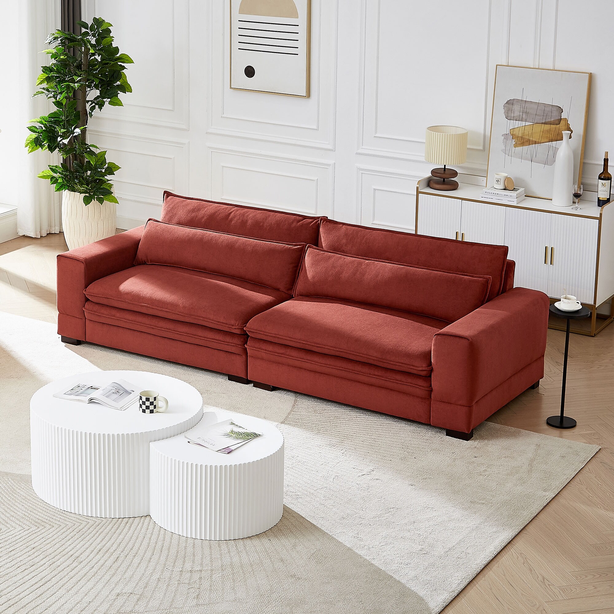 Red Loveseat Recliners Sofa Couches Wood Base Straight Row Sofa - Main Image
