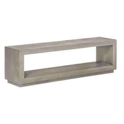 Jose 60 Inch Acacia Wood Bench, Open Floating Plinth Base, Weathered Grey