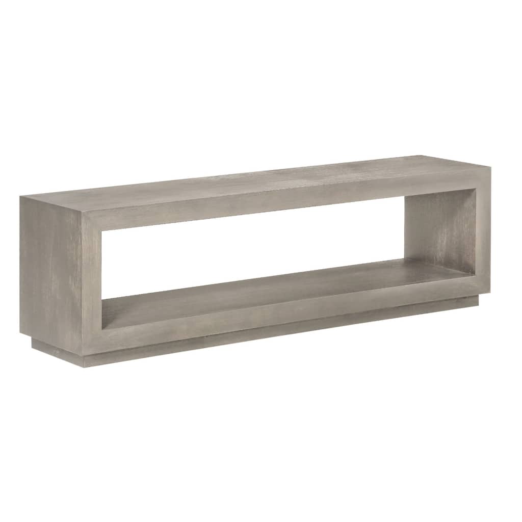 Jose 60 Inch Acacia Wood Bench, Open Floating Plinth Base, Weathered Grey