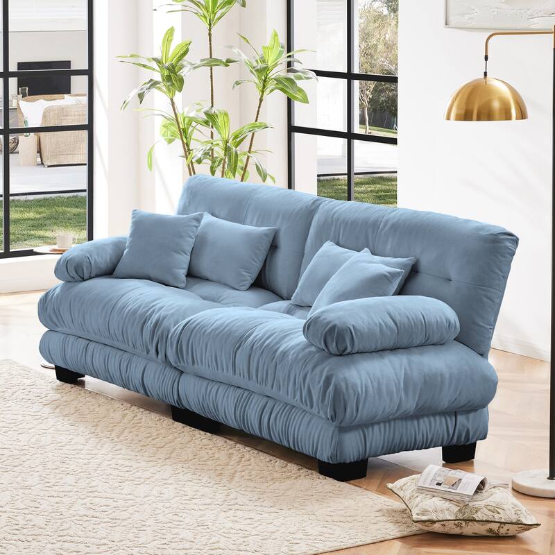 Oversized Modular Sectional Sofa, Chenille Deep Seat 2-Seater Sofa, Upholstered Cloud Couch with Lumbar Pillows & Throw Pillows - Blue