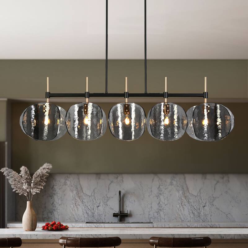 Modern 5-Light Linear Textured Gray Chandelier for Kitchen Island Dining Room - L 52.1" x W 9.8" x H 11"