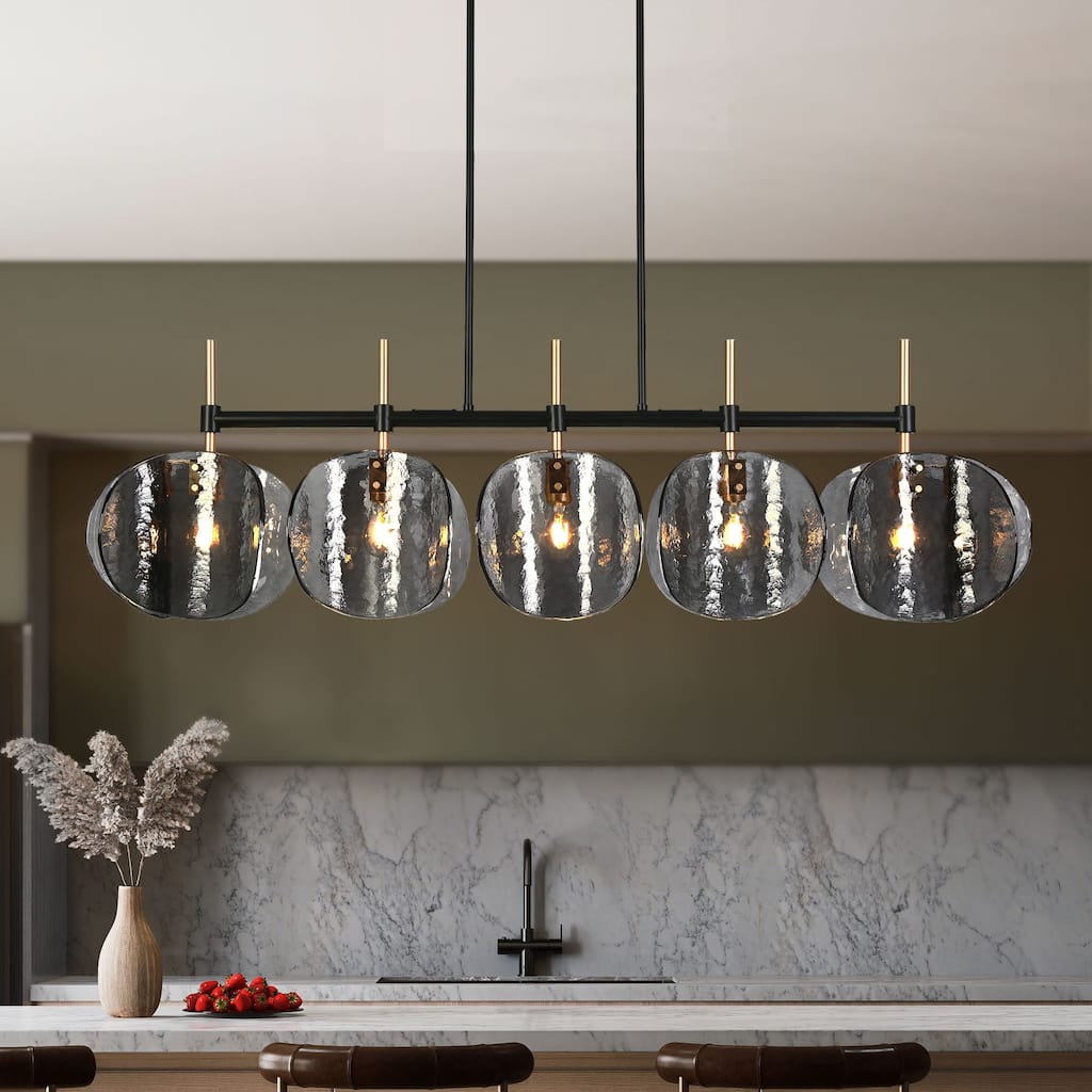 Modern 5-Light Smoky-gray Chandelier 52.1 IN Linear Island Lights - L 52.1" x W 9.8" x H 11"