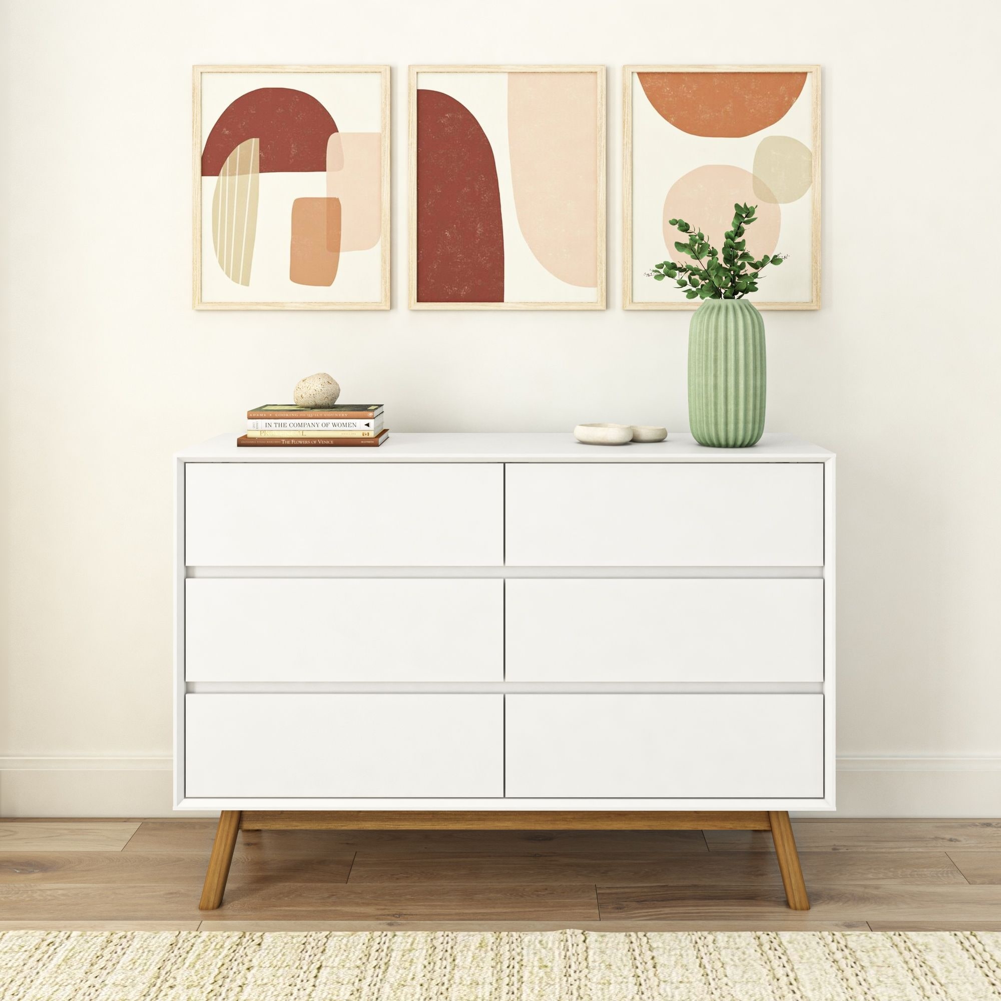 Mid-Century Modern 6-Drawer Solid Wood Dresser