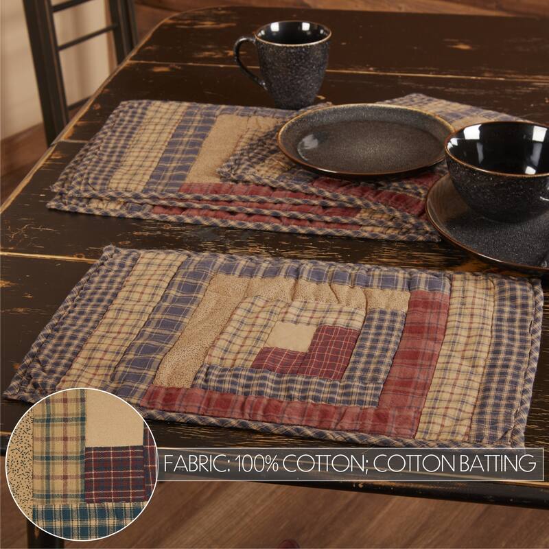 Millsboro Placemat Log Cabin Block Quilted Set of 6 12x18 - Placemat 12x18