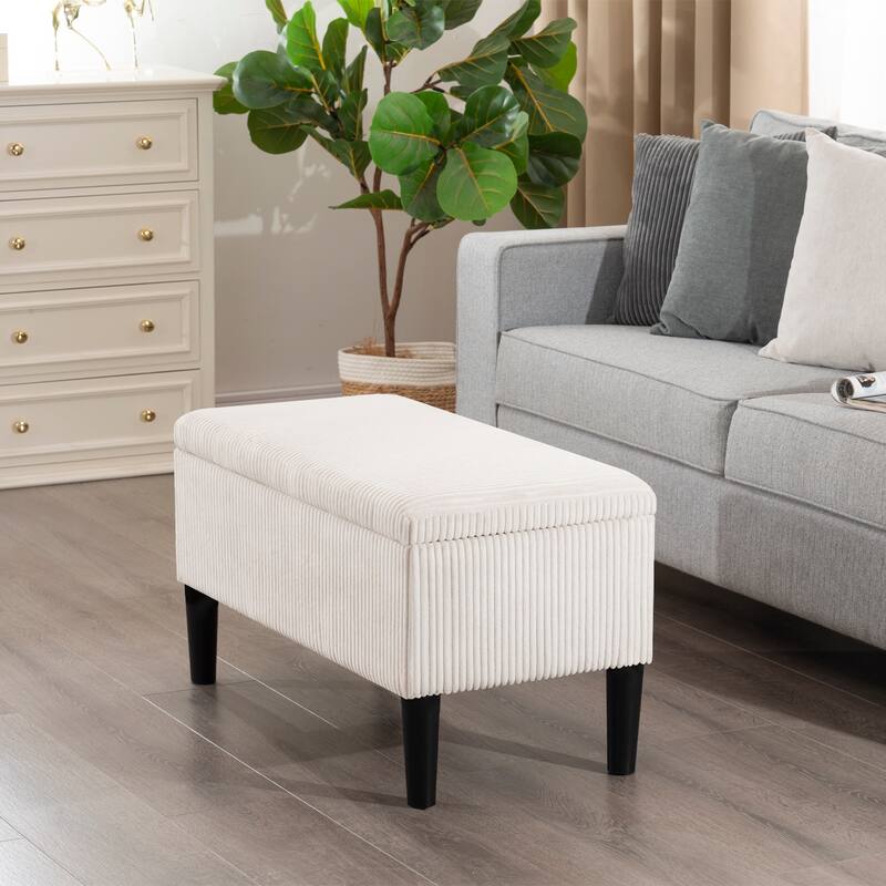 Adeco 32" Upholstered Storage Ottoman Bench with Corduroy Fabric - 31.7"X15.9"X17.5"
