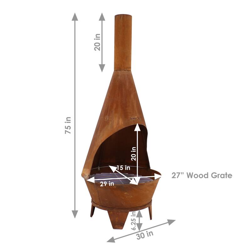 75-Inch Chiminea Wood-Burning Fire Pit Steel with Oxidized Finish