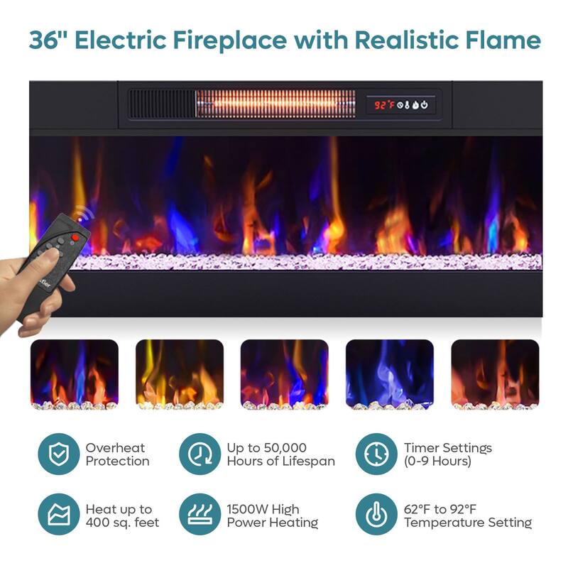 70" TV Stand with 36" Electric Fireplace, Modern Led Electirc Fireplace TV Stand fits TV up to 75 in.with Storage Cabinet