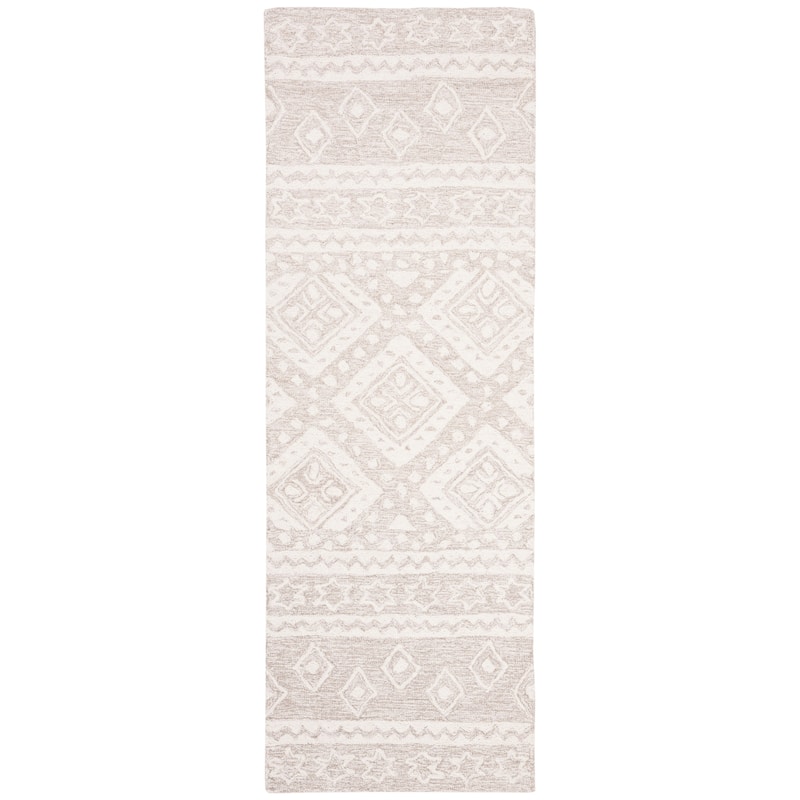 SAFAVIEH Handmade Micro-Loop Kobie Wool Rug - 2'3" x 11' Runner - Beige/Ivory