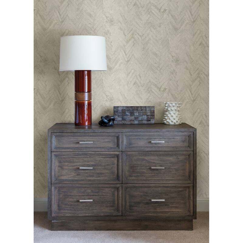 A-Street Prints Amesemi Off White Distressed Herringbone Wallpaper