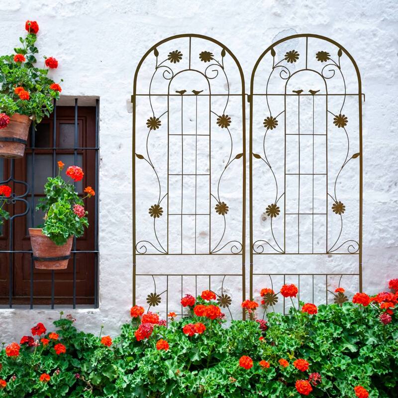 86.7" x 19.7'' Rust-Resistant Climbing Trellis for Garden Flowers and Vines - Brown - 2 Pack