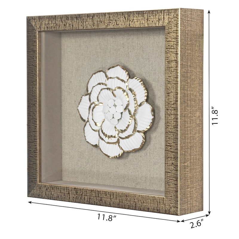 HUJI Gold Ceramic Flower Shadow Box Wall Décor