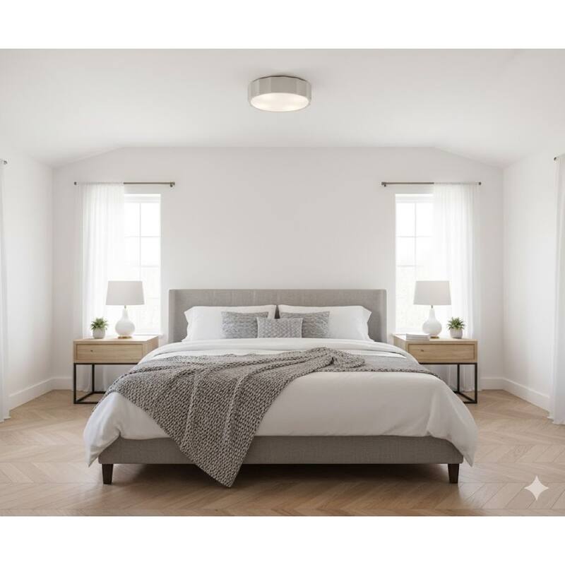 4 Light Shiny Nickel Stainless Steel Flush Mount with White Diffusers